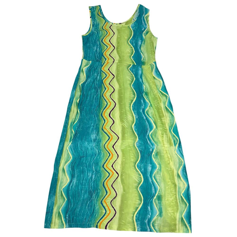 Jams World Sleeveless Tank Dress Vintage Hawaii Tropical Resort Green Blue Small